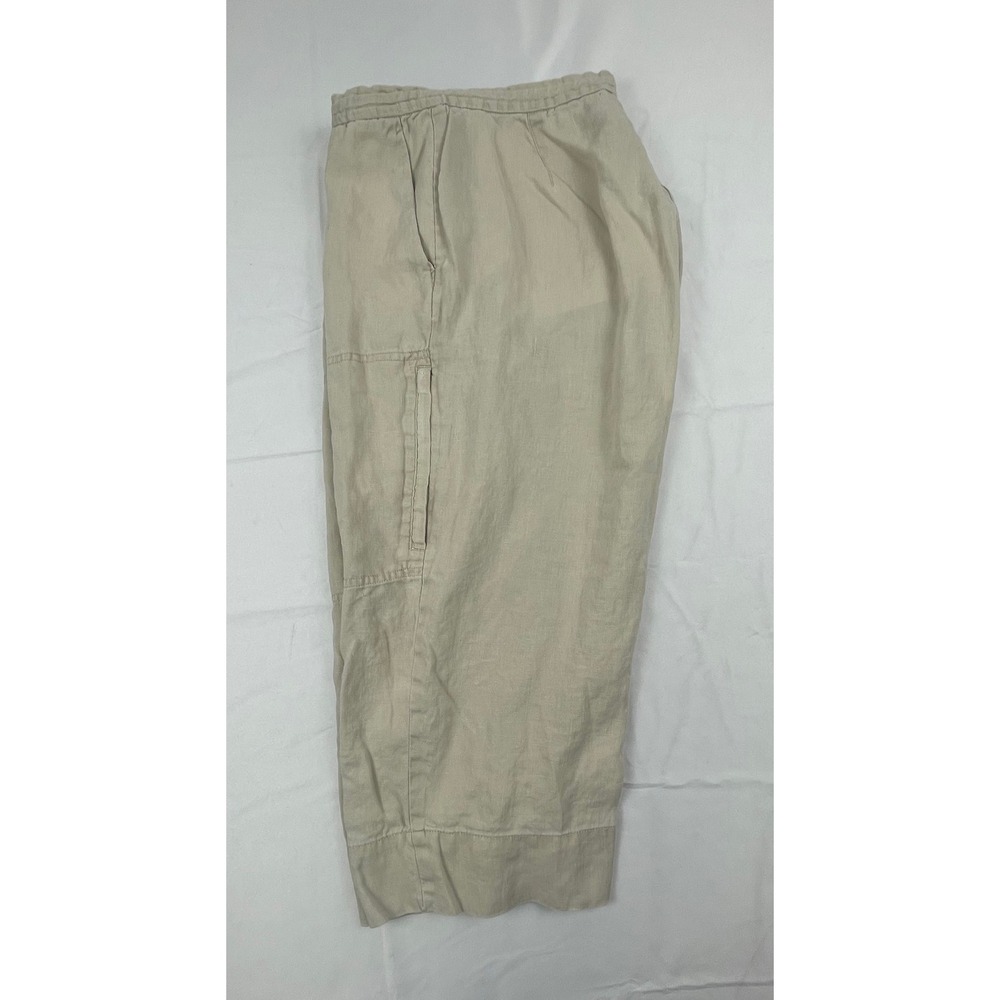 Lauren Ralph Lauren Beige 100% Linen Cargo Cropped Pants Size 14